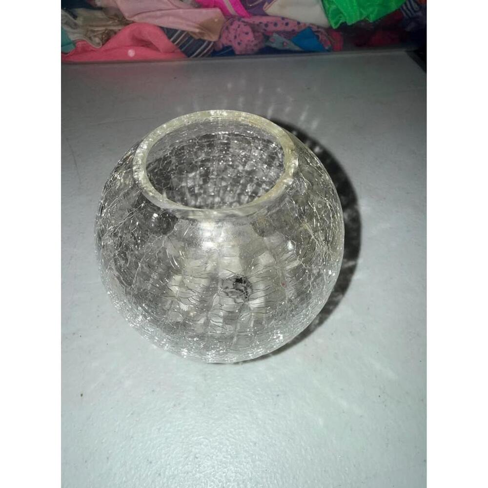 Clear Crackled‎ Glass Sphere Vase Candle Holder